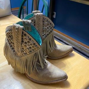 Corral Studded Fringe Distressed Ankle Boots
